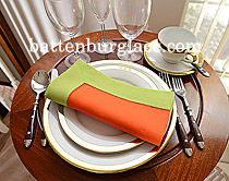 Multicolor Hemstitch Napkin. Flame Orange with Macaw Green